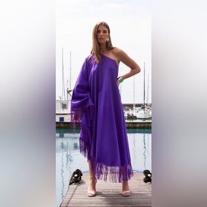 NWT Toma Purple Fringe Off Shoulder Party Midi Dress Size 16